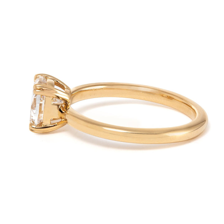 18k Yellow Gold 1.5 Carat Old Mine Cut Lab Diamond Double Prong Setting Vintage Solitaire Engagement Ring - FIORESE JEWELRY