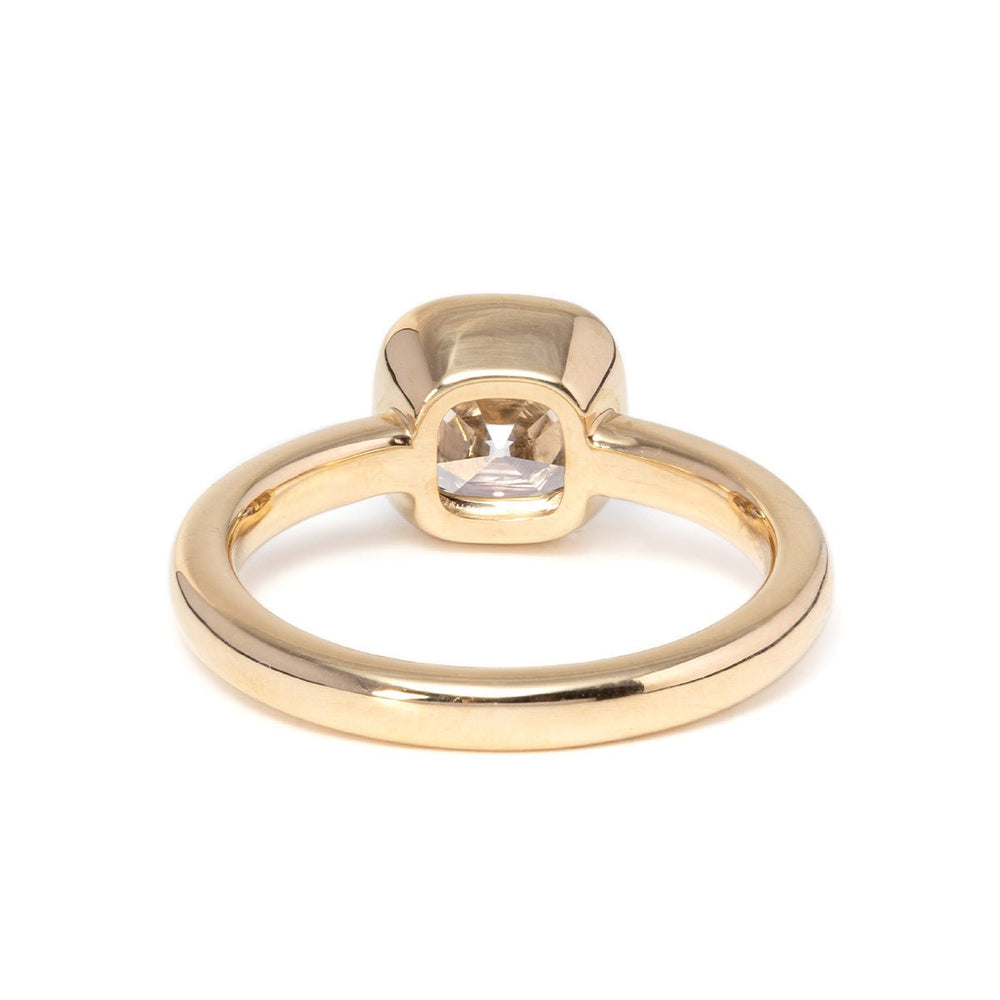 18K Yellow Gold 1.5ct Old Mine Cut Antique Lab Diamond Milligrain Bezel Solitaire Ring - FIORESE JEWELRY