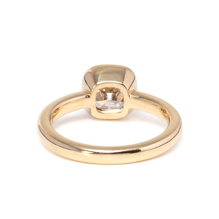 18K Yellow Gold 1.5ct Old Mine Cut Antique Lab Diamond Milligrain Bezel Solitaire Ring - FIORESE JEWELRY