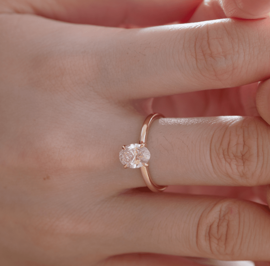 18K Yellow Gold 1.5ct Oval Cut Lab Diamond 4 Claw Prongs Solitaire Ring - FIORESE JEWELRY