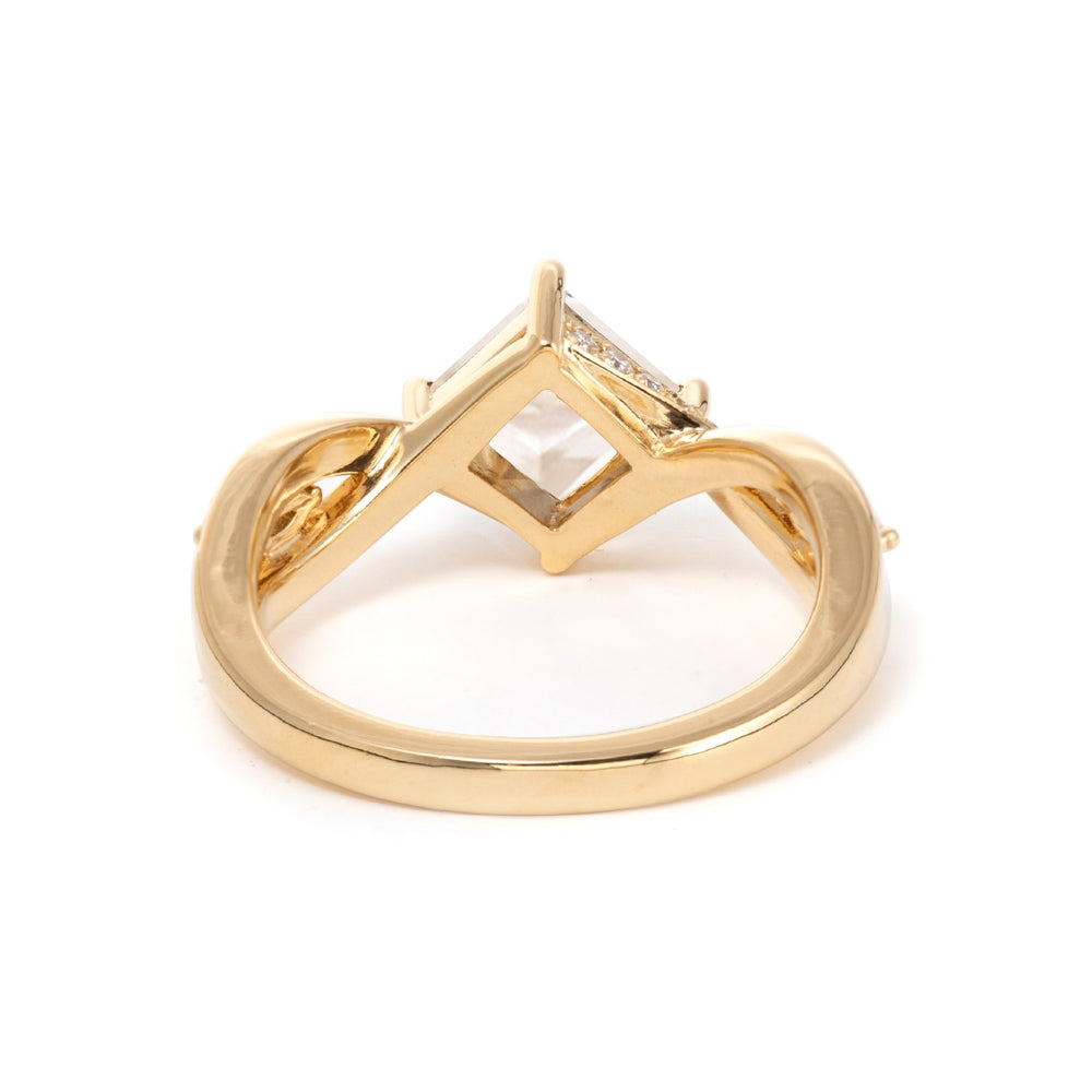 18K Yellow Gold 1.5ct Princess Cut Lab Diamond 4 Claw Prongs Vintage Ring with Round and Marquise Cut Lab Diamond Side - stones - FIORESE JEWELRY