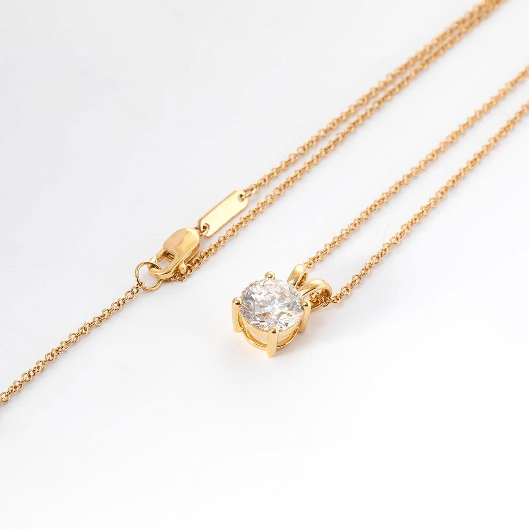 18K Yellow Gold 1.5ct Round Lab Diamond Round Prong Basket Setting Necklace - FIORESE JEWELRY