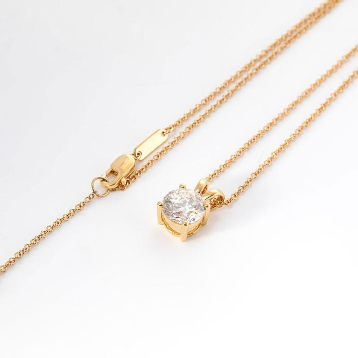 18K Yellow Gold 1.5ct Round Lab Diamond Round Prong Basket Setting Necklace - FIORESE JEWELRY