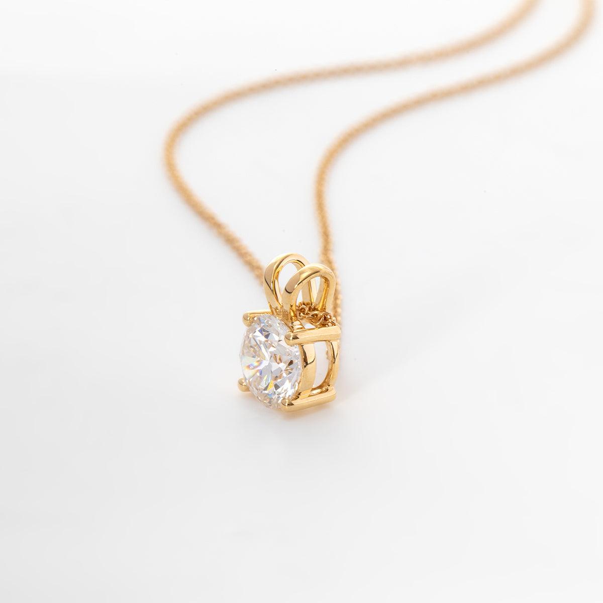 18K Yellow Gold 1.5ct Round Lab Diamond Round Prong Basket Setting Necklace