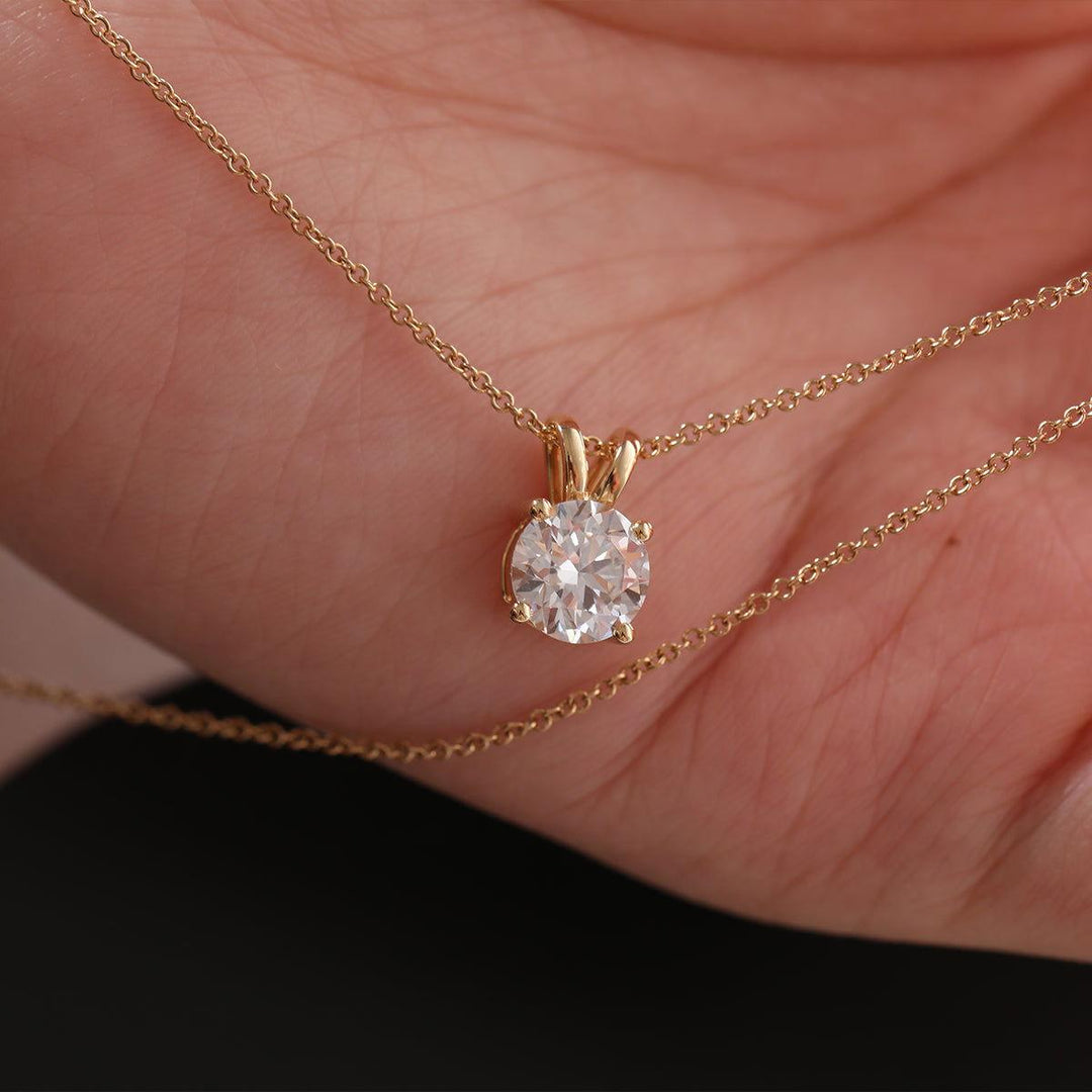 18K Yellow Gold 1.5ct Round Lab Diamond Round Prong Basket Setting Necklace - FIORESE JEWELRY
