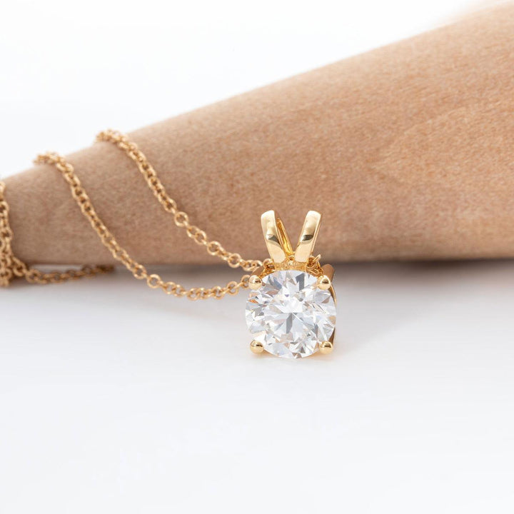 18K Yellow Gold 1.5ct Round Lab Diamond Round Prong Basket Setting Necklace - FIORESE JEWELRY