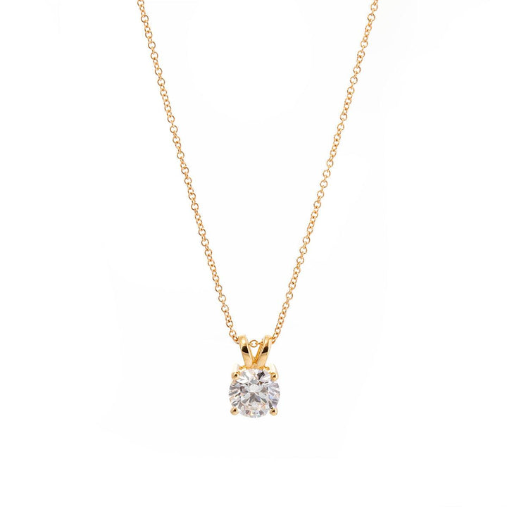 18K Yellow Gold 1.5ct Round Lab Diamond Round Prong Basket Setting Necklace - FIORESE JEWELRY