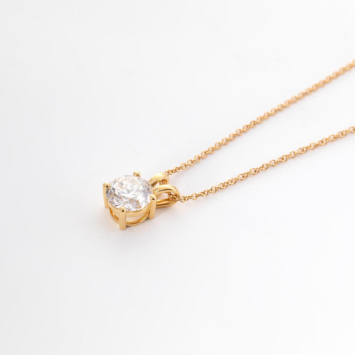 18K Yellow Gold 1.5ct Round Lab Diamond Round Prong Basket Setting Necklace