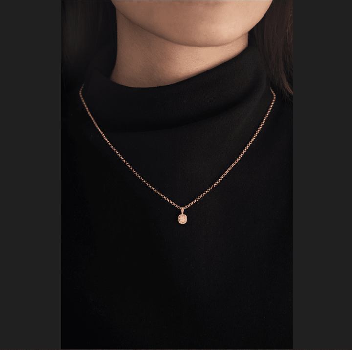 18K Yellow Gold 1ct Old Mine Cut Lab Diamond Bezel Pendant Necklace with Beads Chain - FIORESE JEWELRY