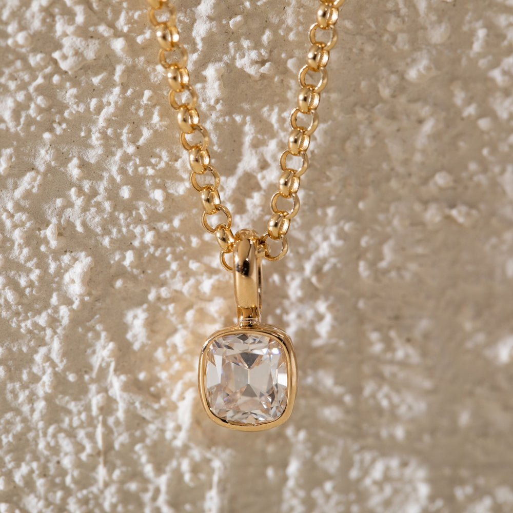 18K Yellow Gold 1ct Old Mine Cut Lab Diamond Bezel Pendant Necklace with Beads Chain - FIORESE JEWELRY