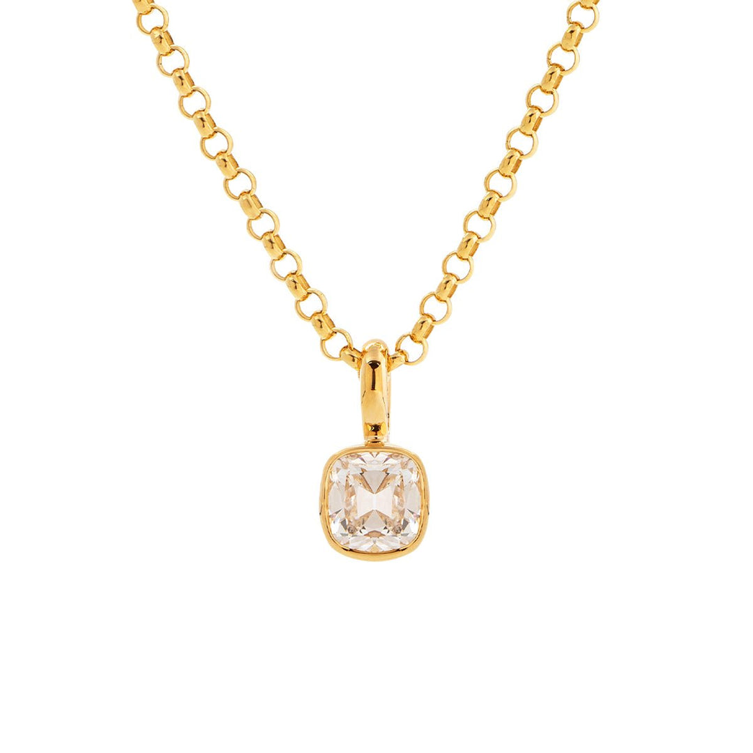 18K Yellow Gold 1ct Old Mine Cut Lab Diamond Bezel Pendant Necklace with Beads Chain - FIORESE JEWELRY