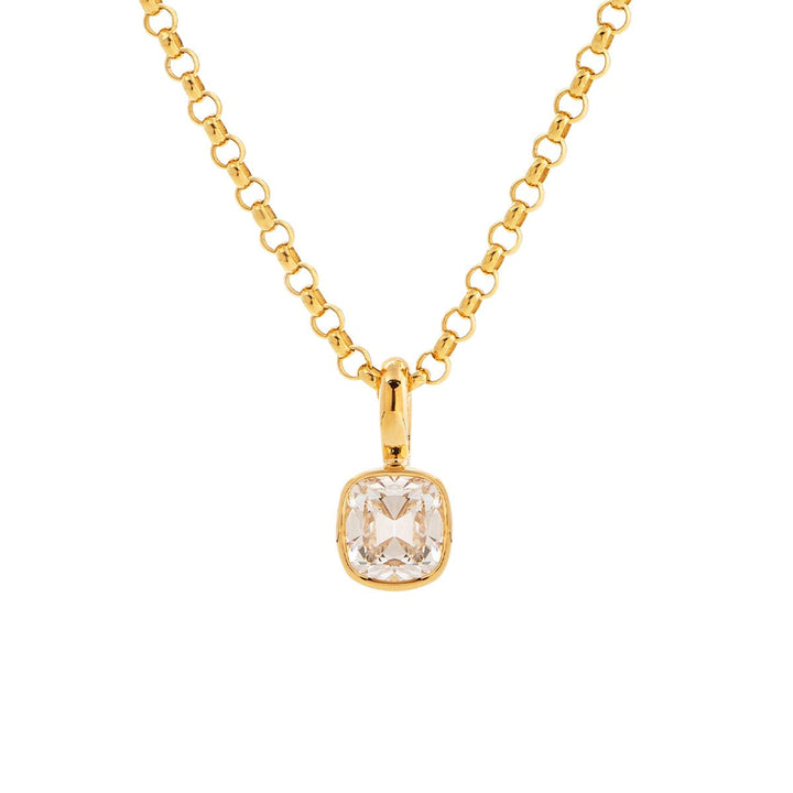 18K Yellow Gold 1ct Old Mine Cut Lab Diamond Bezel Pendant Necklace with Beads Chain - FIORESE JEWELRY