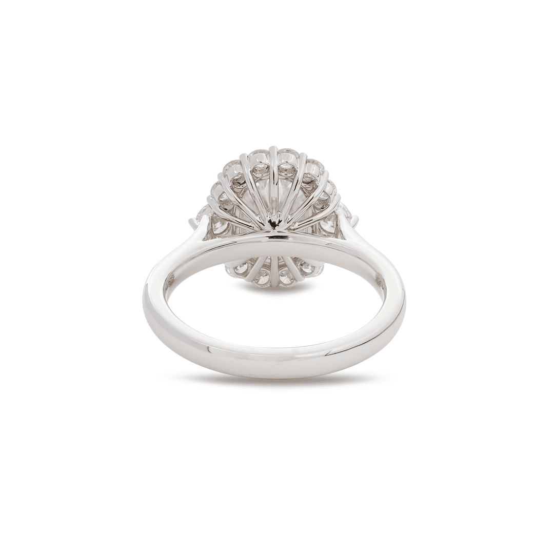 18K Yellow Gold 2ct Oval Old Mine Cut Lab Diamond Vintage Ring with a Round Diamond Halo - FIORESE JEWELRY