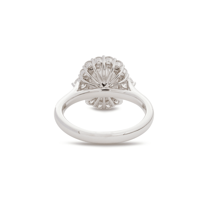 18K Yellow Gold 2ct Oval Old Mine Cut Lab Diamond Vintage Ring with a Round Diamond Halo - FIORESE JEWELRY