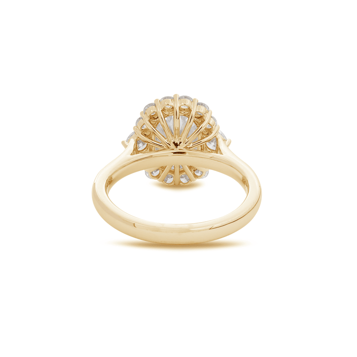 18K Yellow Gold 2ct Oval Old Mine Cut Lab Diamond Vintage Ring with a Round Diamond Halo - FIORESE JEWELRY