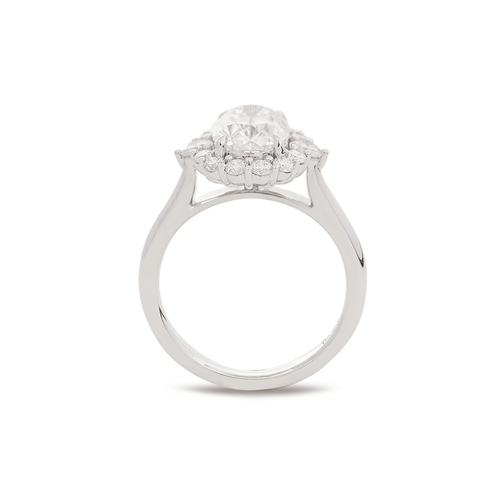 18K Yellow Gold 2ct Oval Old Mine Cut Lab Diamond Vintage Ring with a Round Diamond Halo - FIORESE JEWELRY