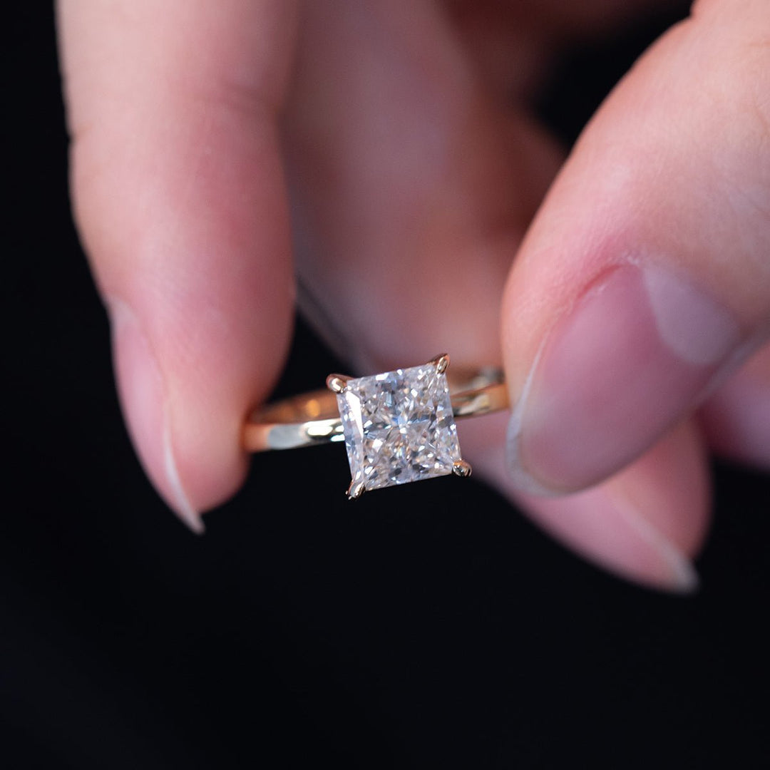 18K Yellow Gold 2ct Princess Cut Lab Diamond 4 Claw Prong Basket Setting Solitaire Ring - FIORESE JEWELRY