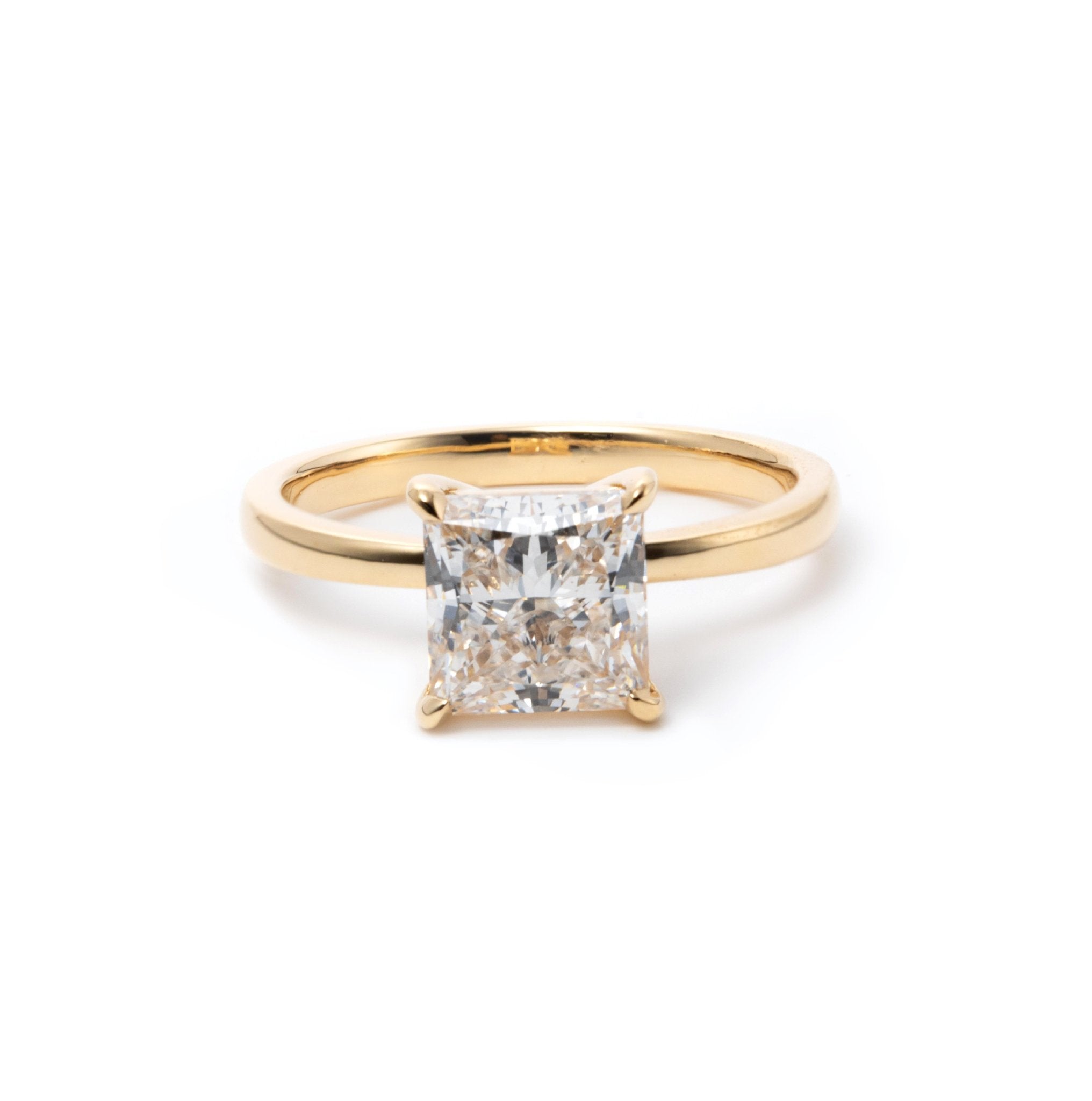 18K Yellow Gold 2ct Princess Cut Lab Diamond 4 Claw Prong Basket Setting Solitaire Ring - FIORESE JEWELRY