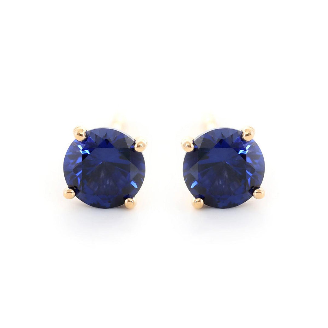 18K Yellow Gold 2ct tw Round Sapphire Stud Earrings - FIORESE JEWELRY
