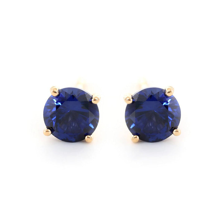 18K Yellow Gold 2ct tw Round Sapphire Stud Earrings - FIORESE JEWELRY