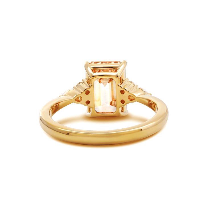 18K Yellow Gold 3.5ct Emerald Cut Brown Lab Diamond Foral Side - stone Ring with Tapered Band - FIORESE JEWELRY