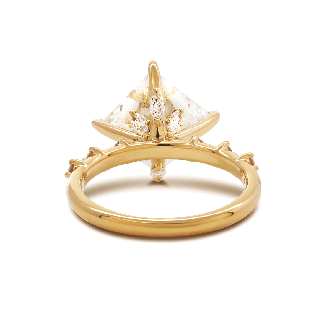 18K Yellow Gold 3.5ct Princess Cut Lab Diamond Vintage Ring with Marquise Cut and Round Lab Diamond Side - stones - FIORESE JEWELRY