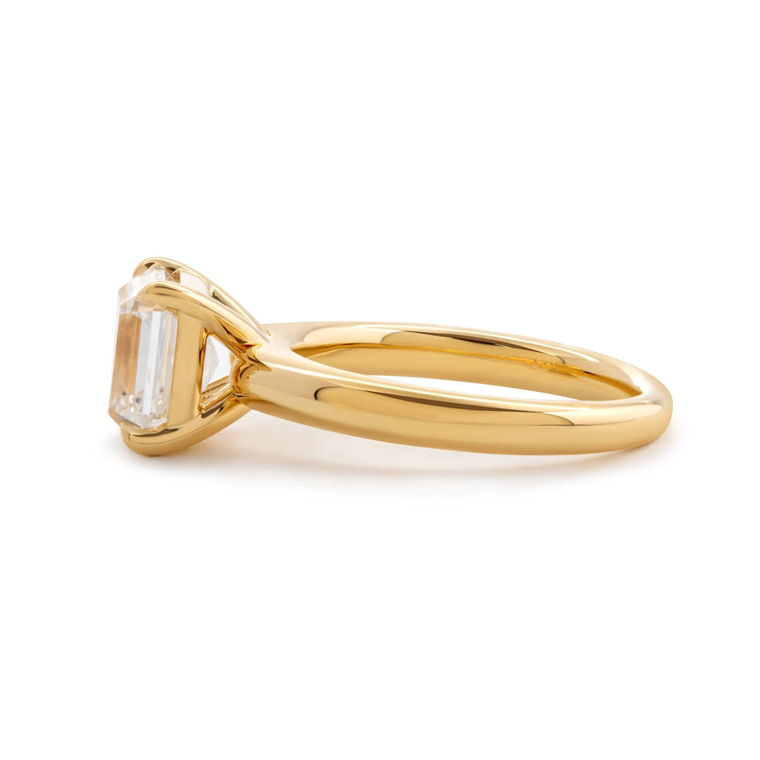 18k Yellow Gold 3ct Asscher Cut Lab Diamond 4 Claw Prong Basket Setting Ring - FIORESE JEWELRY