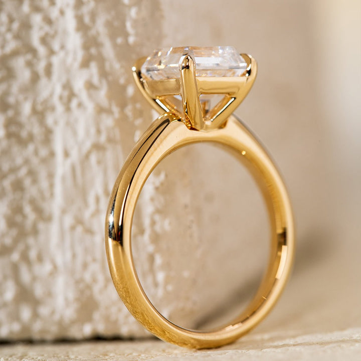 18k Yellow Gold 3ct Asscher Cut Lab Diamond 4 Claw Prong Basket Setting Ring - FIORESE JEWELRY