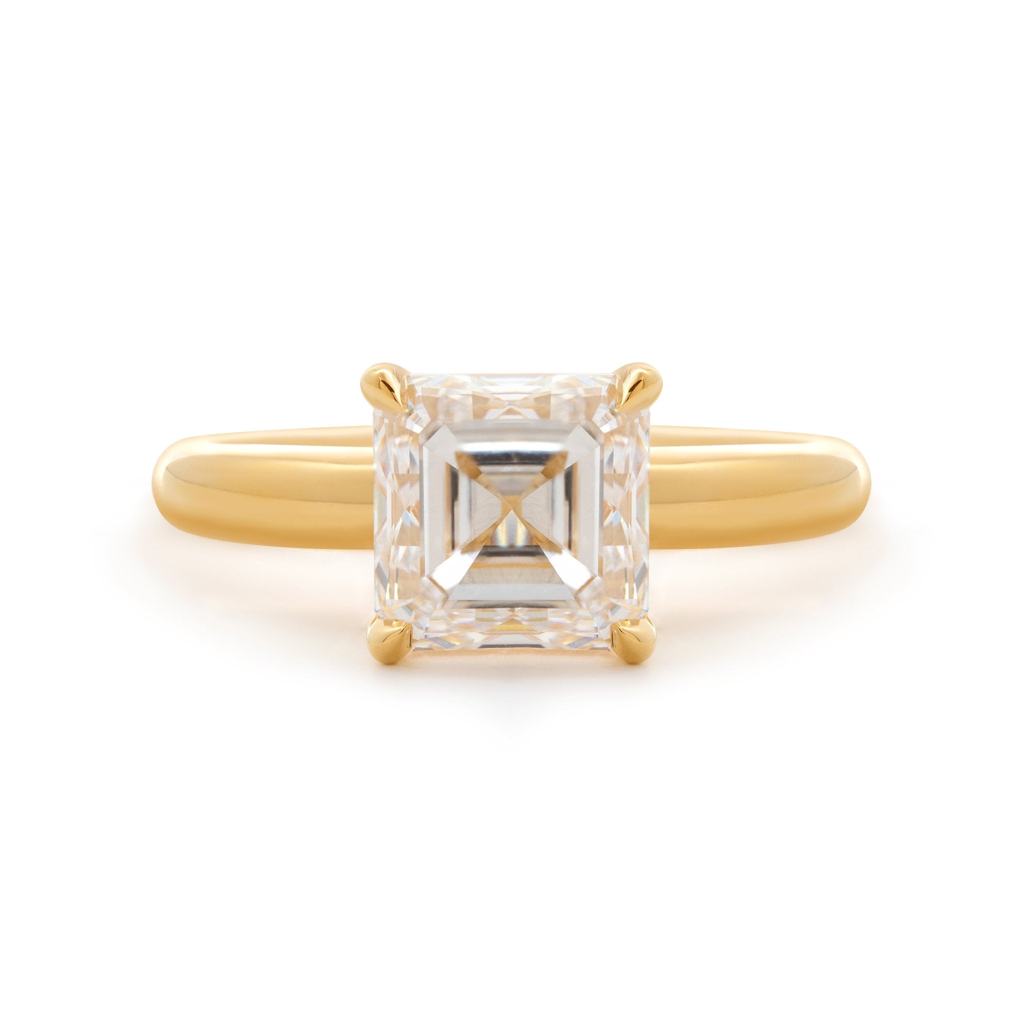 18k Yellow Gold 3ct Asscher Cut Lab Diamond 4 Claw Prong Basket Setting Ring - FIORESE JEWELRY