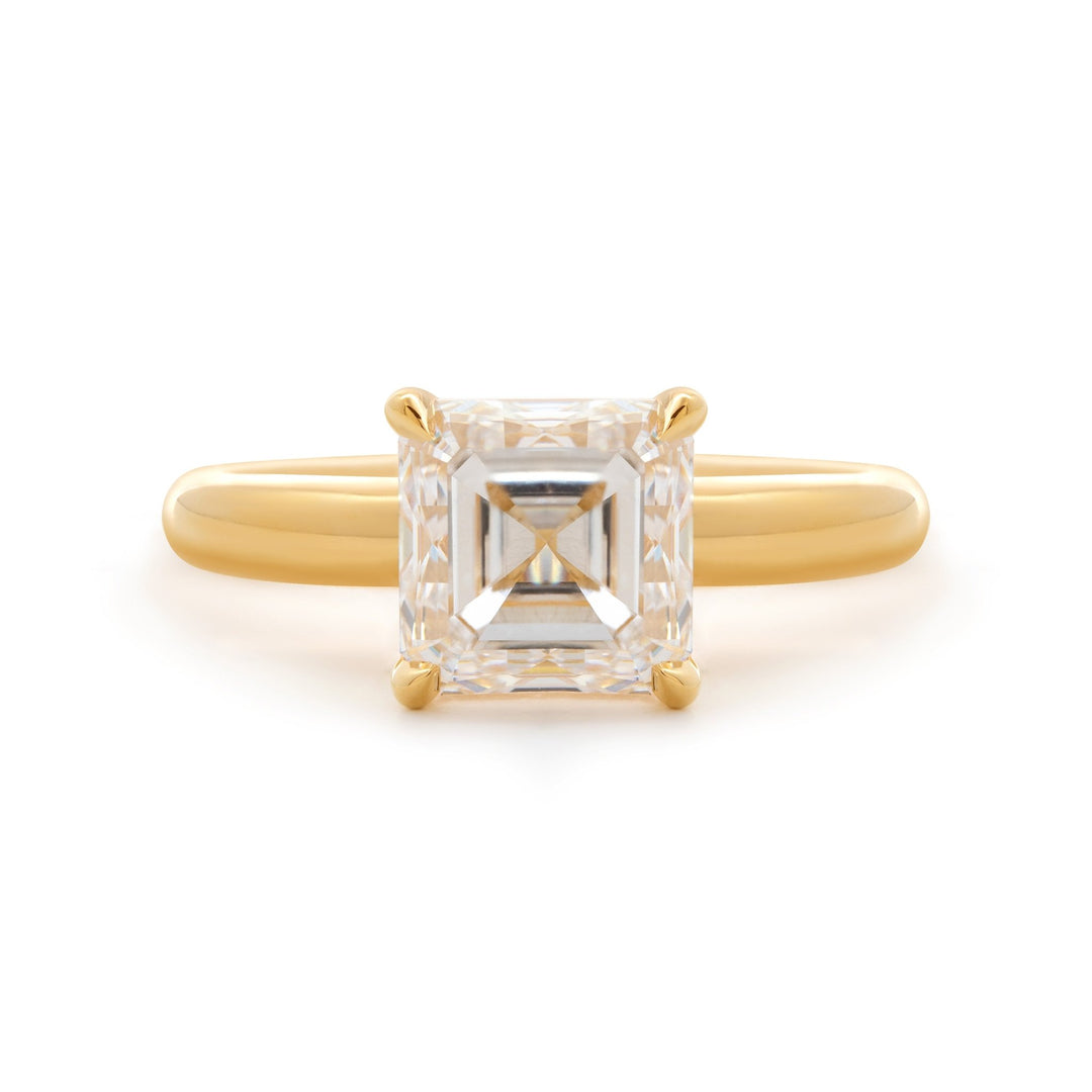 18k Yellow Gold 3ct Asscher Cut Lab Diamond 4 Claw Prong Basket Setting Ring - FIORESE JEWELRY