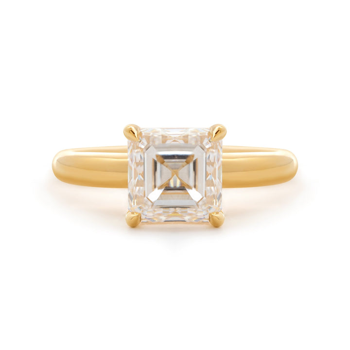 18k Yellow Gold 3ct Asscher Cut Lab Diamond 4 Claw Prong Basket Setting Ring - FIORESE JEWELRY