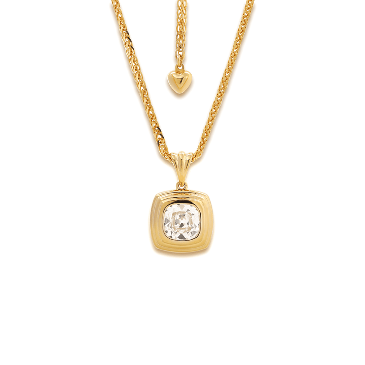 18K Yellow Gold 4ct Old Mine Cut Lab Diamond Flat - topped Stepped Pyramid Pendant Necklace - FIORESE JEWELRY