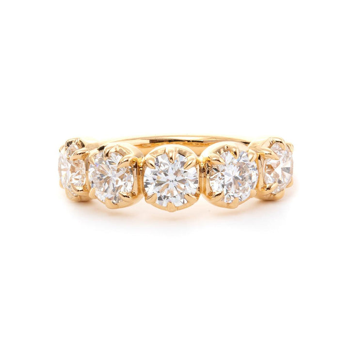 18K Yellow Gold 5 Stone Round Brilliant Cut Diamond Statement Ring - FIORESE JEWELRY