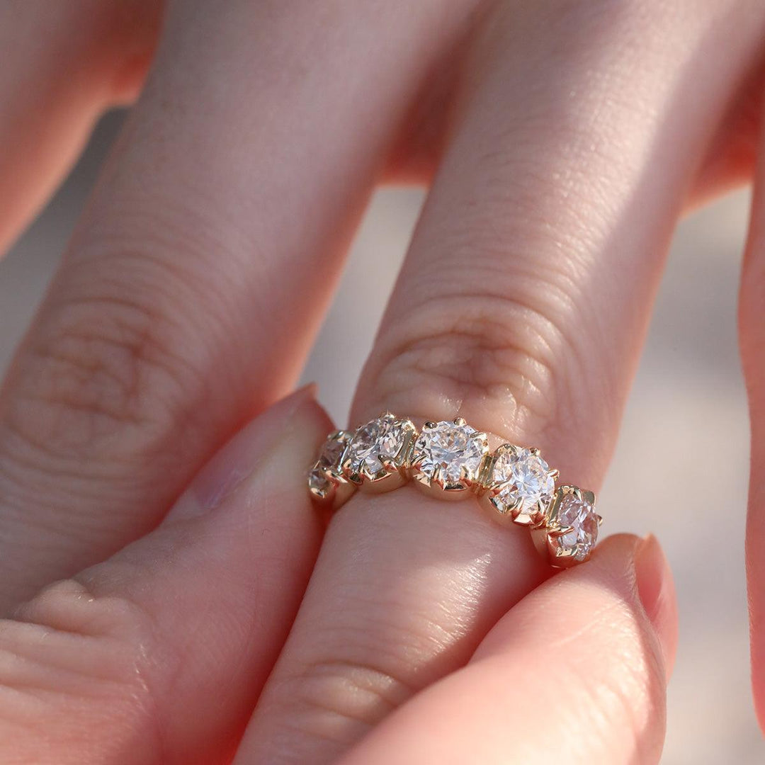 18K Yellow Gold 5 Stone Round Brilliant Cut Diamond Statement Ring - FIORESE JEWELRY