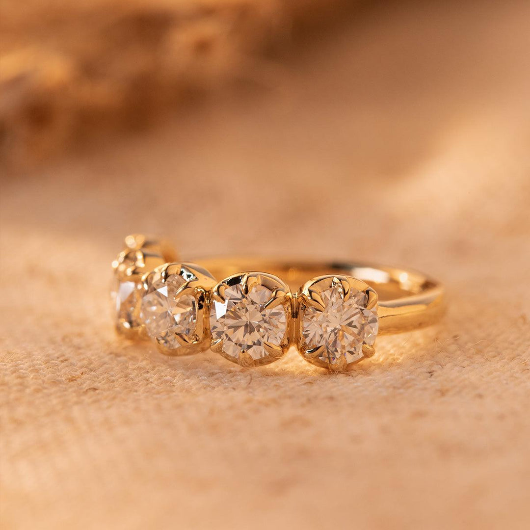 18K Yellow Gold 5 Stone Round Brilliant Cut Diamond Statement Ring - FIORESE JEWELRY