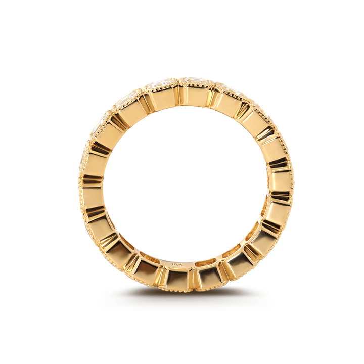 18K Yellow Gold Asscher Cut Lab Diamond Millegrain Bezel Eternity Ring - FIORESE JEWELRY
