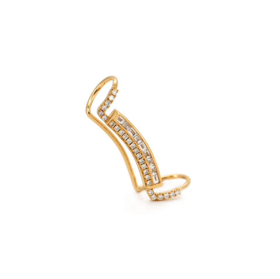 18K Yellow Gold Baguette Cut & Round Cut Lab Diamond Ear Cuffs - FIORESE JEWELRY