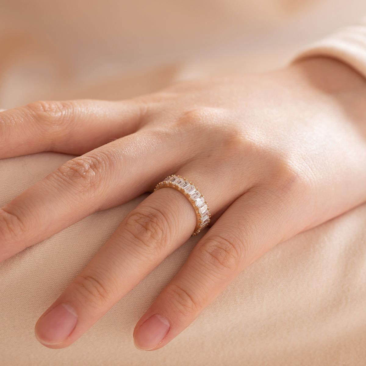 18K Yellow Gold Emerald Cut Lab Diamond Eternity Ring - FIORESE JEWELRY