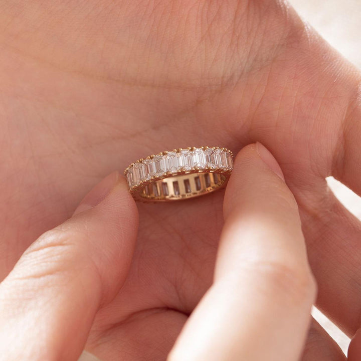 18K Yellow Gold Emerald Cut Lab Diamond Eternity Ring - FIORESE JEWELRY