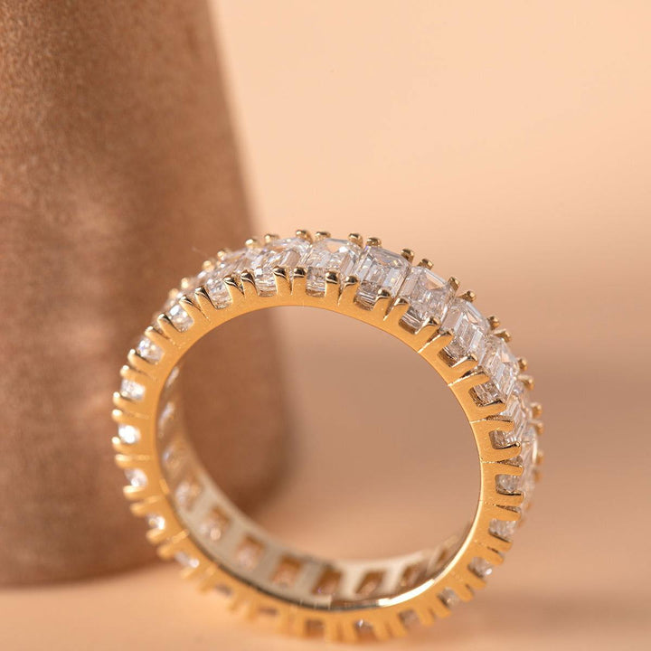 18K Yellow Gold Emerald Cut Lab Diamond Eternity Ring - FIORESE JEWELRY