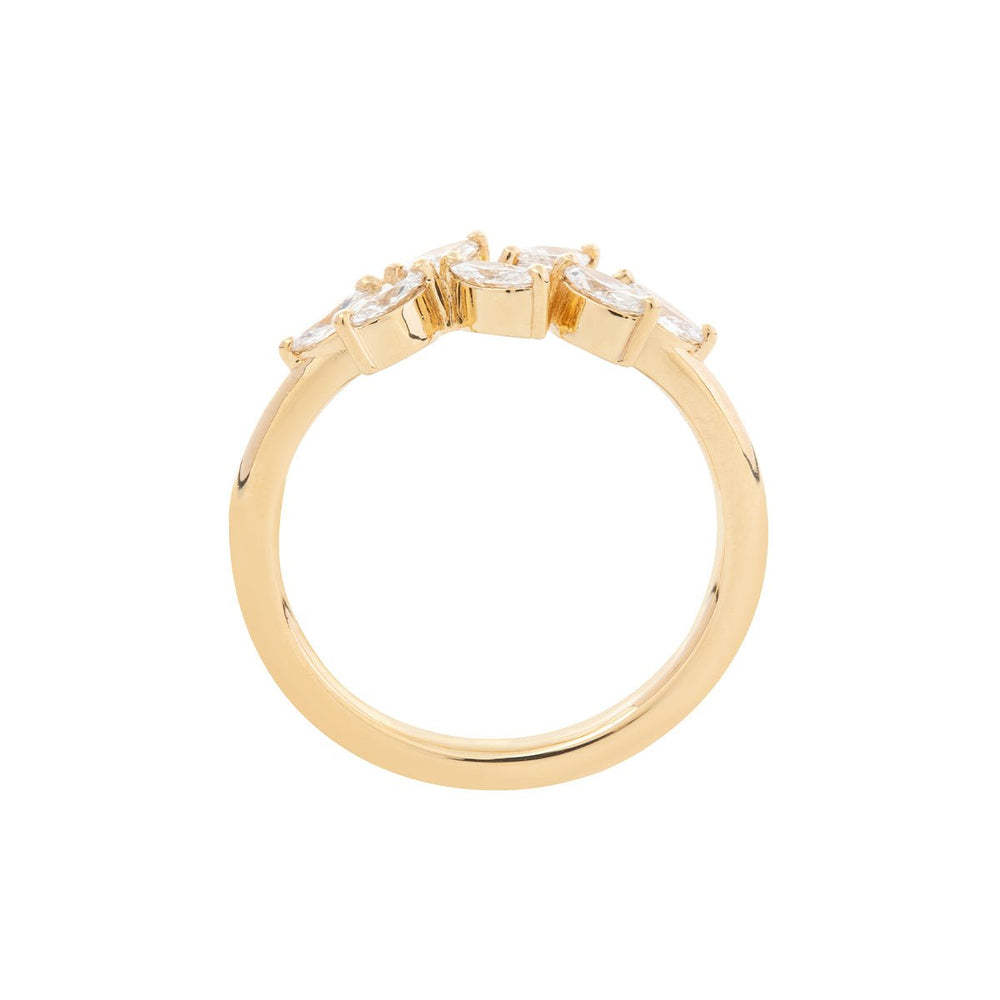 18K Yellow Gold Marquise Cut Lab Diamond 7 Stone Nature - Inspired Wedding Ring - FIORESE JEWELRY