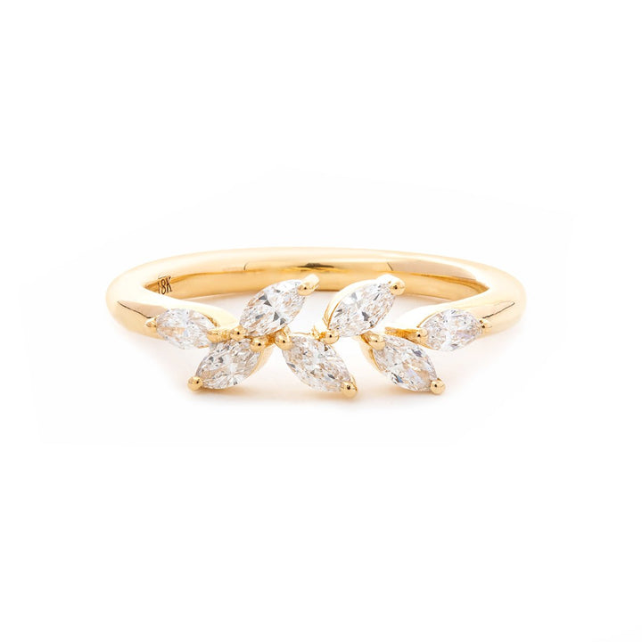 18K Yellow Gold Marquise Cut Lab Diamond 7 Stone Nature - Inspired Wedding Ring - FIORESE JEWELRY