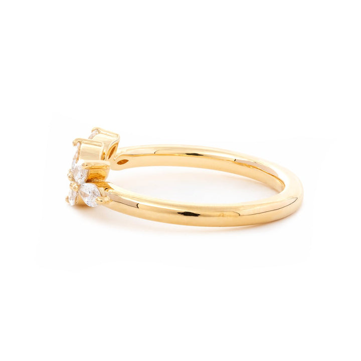 18K Yellow Gold Marquise Cut Lab Diamond 7 Stone Nature - Inspired Wedding Ring - FIORESE JEWELRY