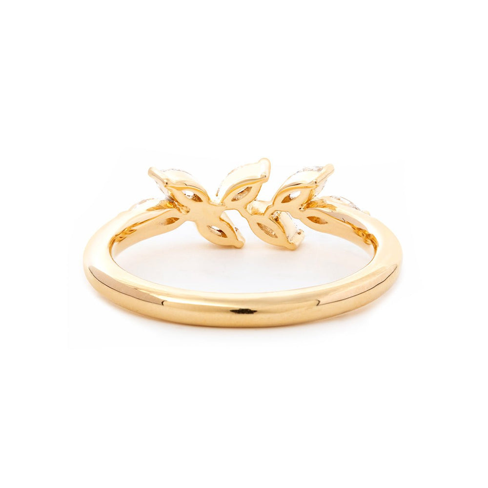 18K Yellow Gold Marquise Cut Lab Diamond 7 Stone Nature - Inspired Wedding Ring - FIORESE JEWELRY
