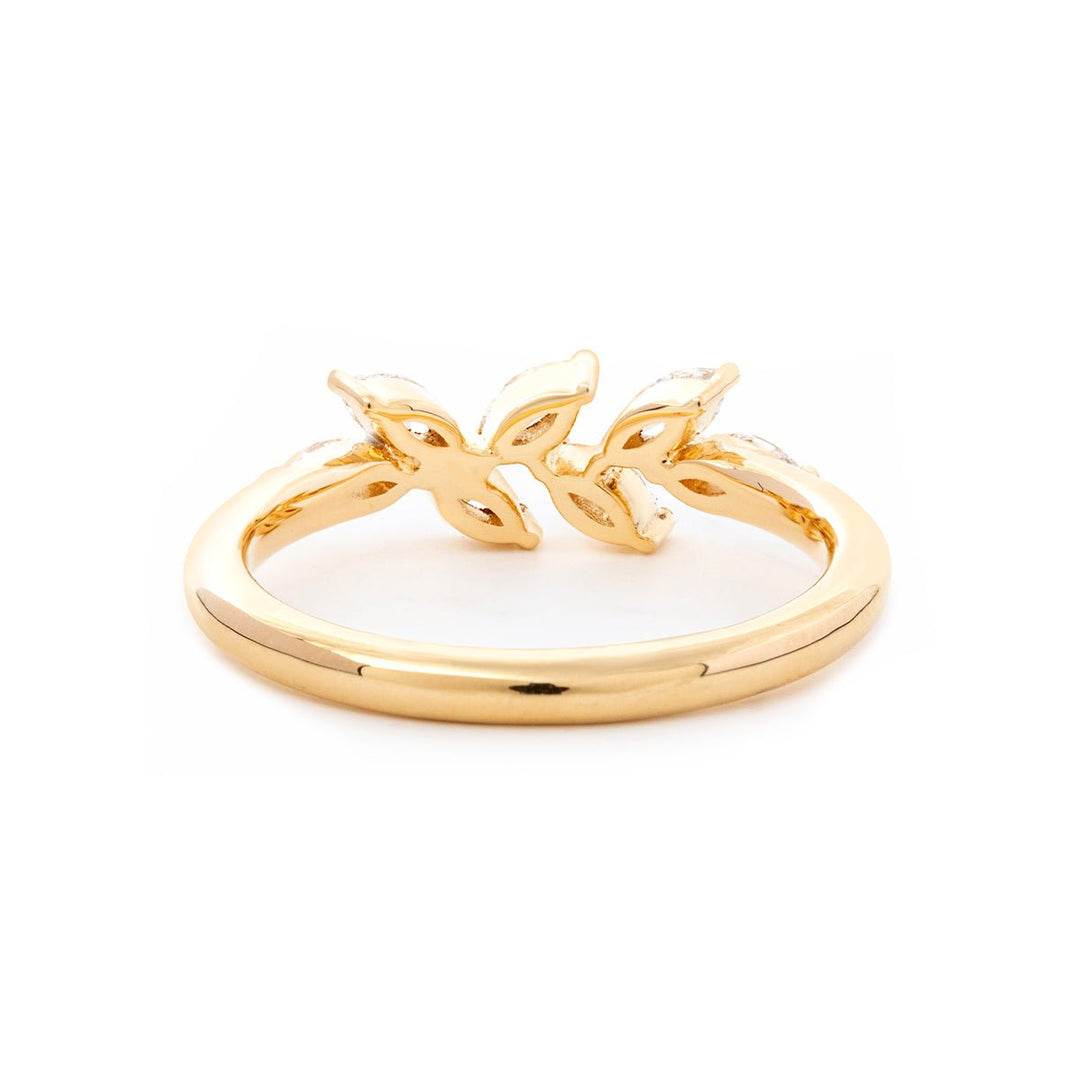 18K Yellow Gold Marquise Cut Lab Diamond 7 Stone Nature - Inspired Wedding Ring - FIORESE JEWELRY