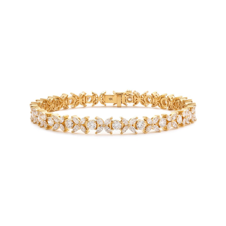 18K Yellow Gold Marquise Cut &amp; Round Cut Lab Diamond Floral Tennis Bracelet - FIORESE JEWELRY
