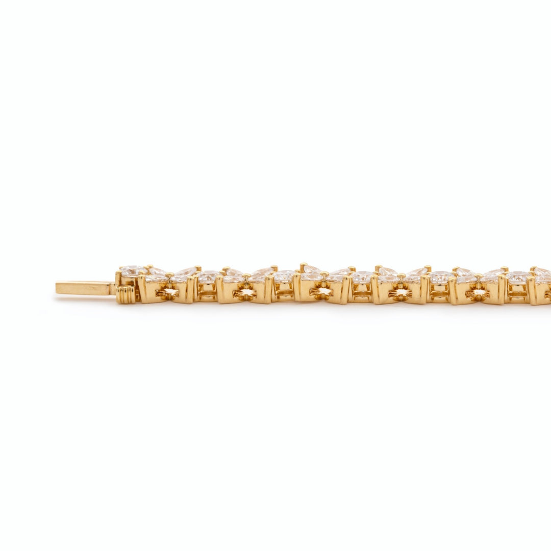 18K Yellow Gold Marquise Cut &amp; Round Cut Lab Diamond Floral Tennis Bracelet - FIORESE JEWELRY
