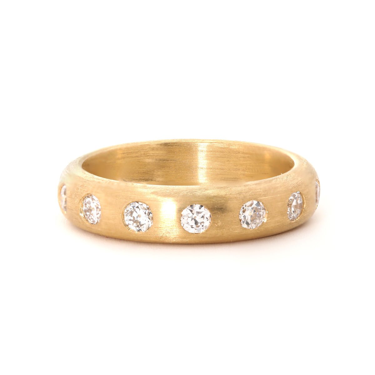 18K Yellow Gold Old European Cut Lab Diamond Matte Brushed Ring - FIORESE JEWELRY