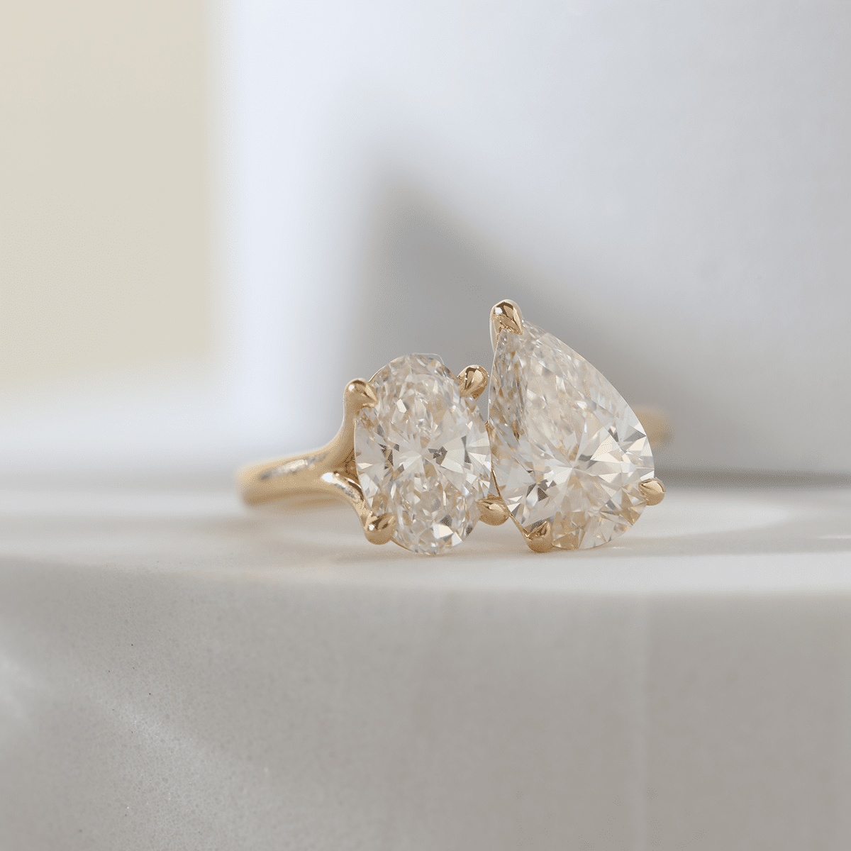 18K Yellow Gold Oval and Pear Lab Diamond Toi et Moi Ring