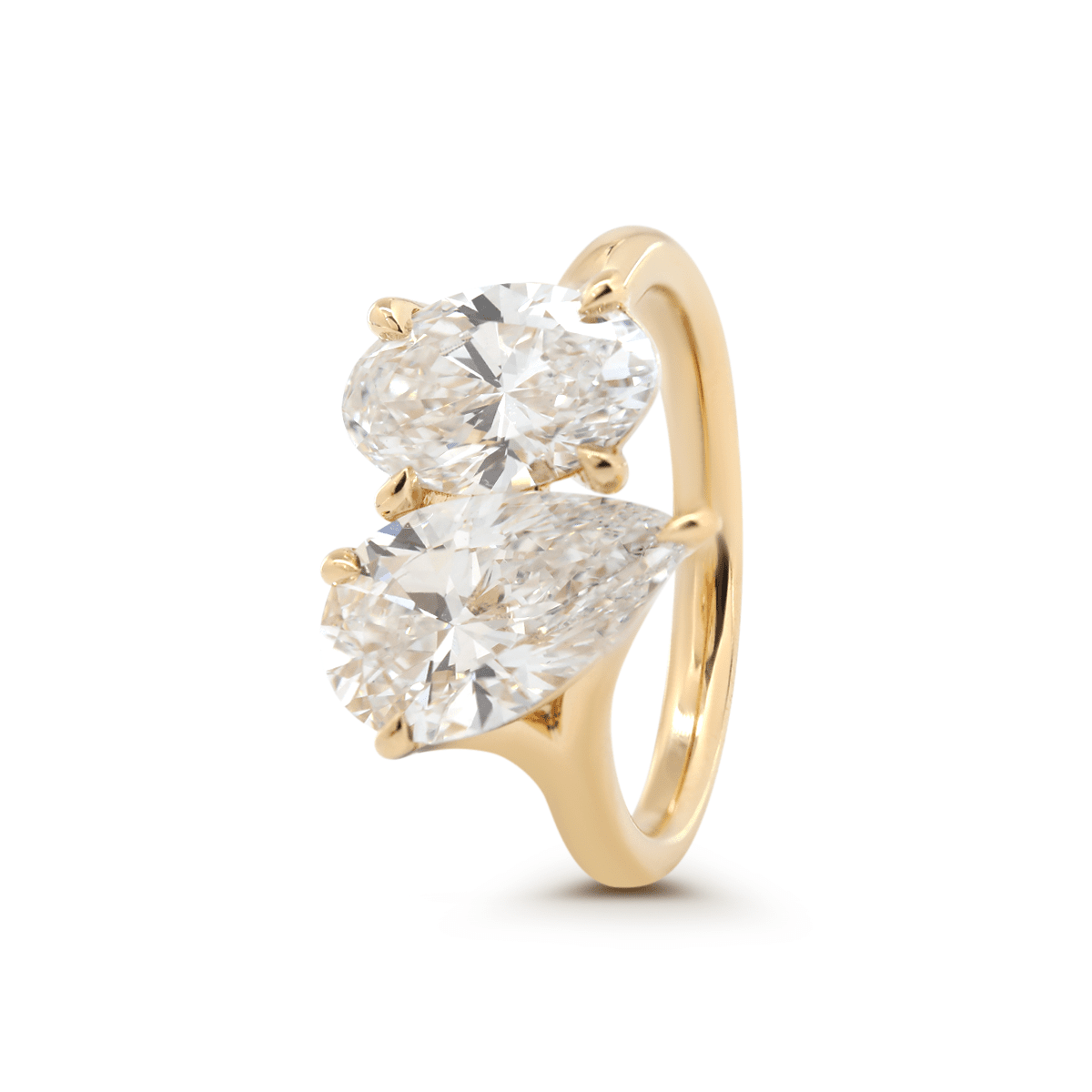 18K Yellow Gold Oval and Pear Lab Diamond Toi et Moi Ring
